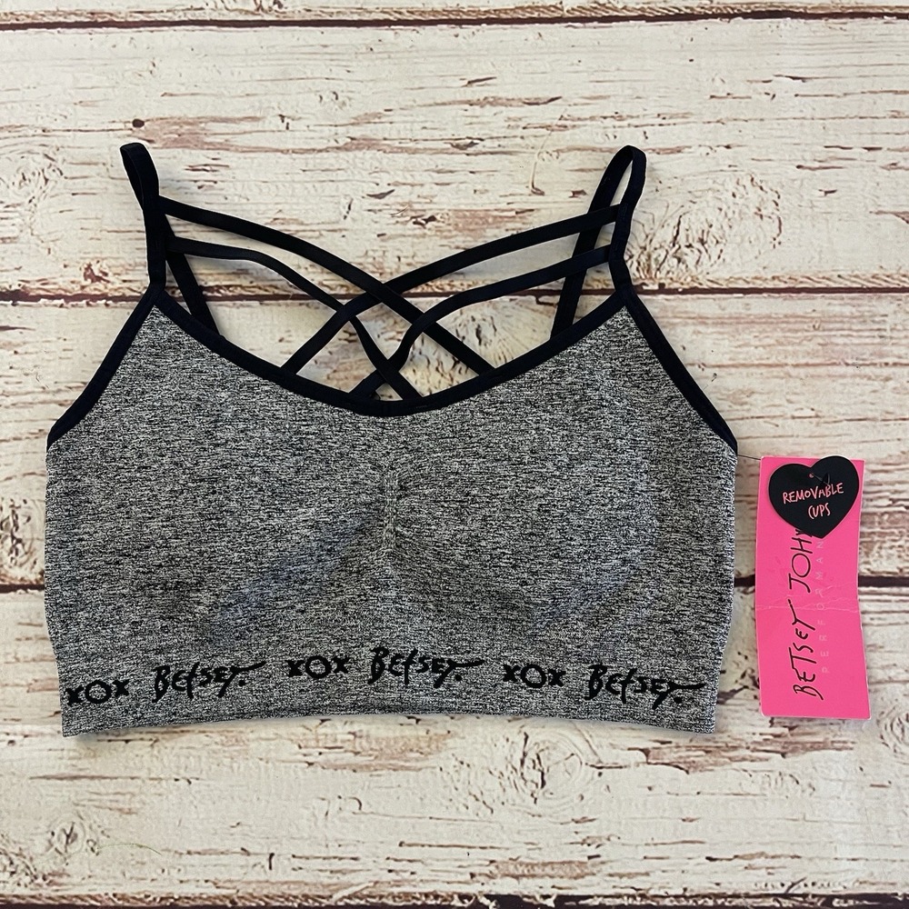 Betsey Johnson Women's‎ Gray/Black Strappy Sports Bra Size Large Activewear